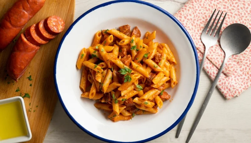 Pâtes au chorizo et olives noires