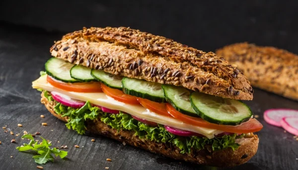 Sandwich végétarien au fromage et légumes frais