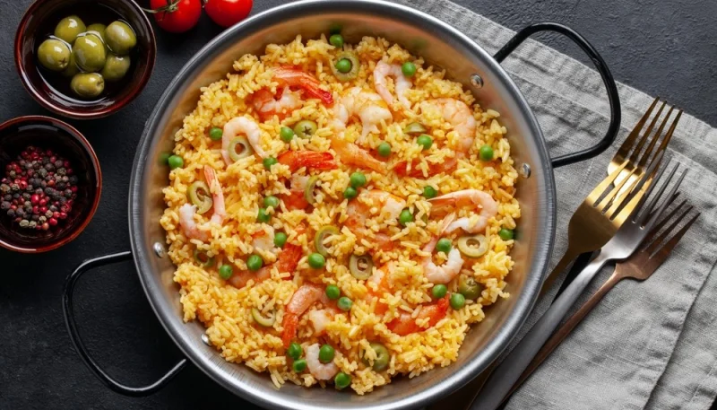 Paella aux crevettes et aux légumes
