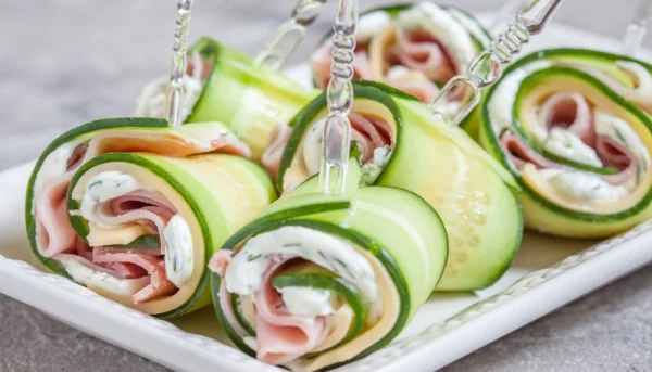 Roulés de concombre au jambon et fromage