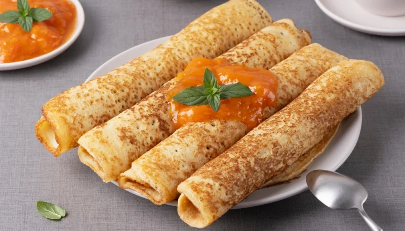 Crêpes roulées à la confiture d’abricot