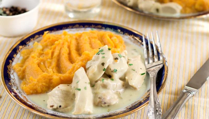 Poulet à l’estragon et purée de patates douces