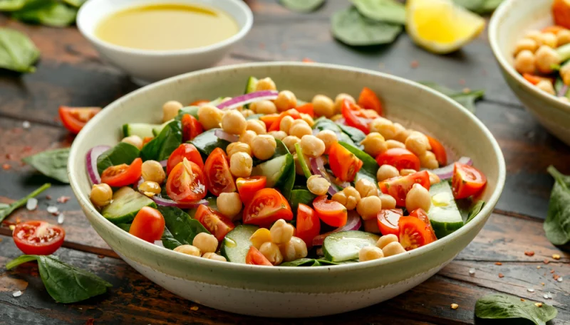 Salade de pois chiches, concombre et feta