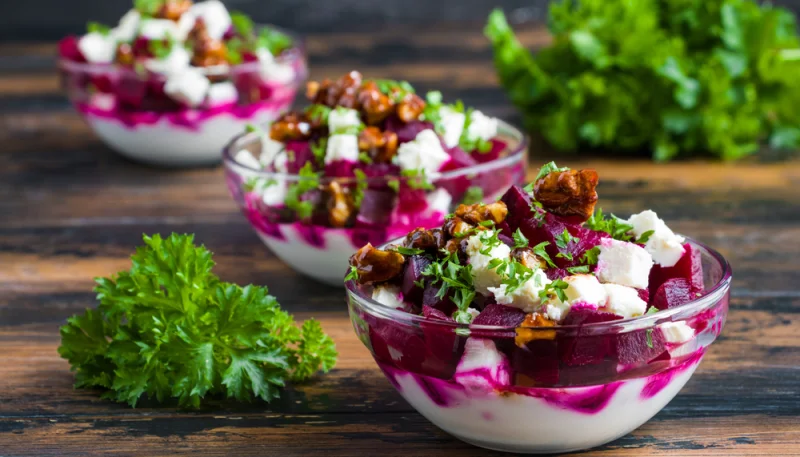 Verrines de betteraves et chèvre frais