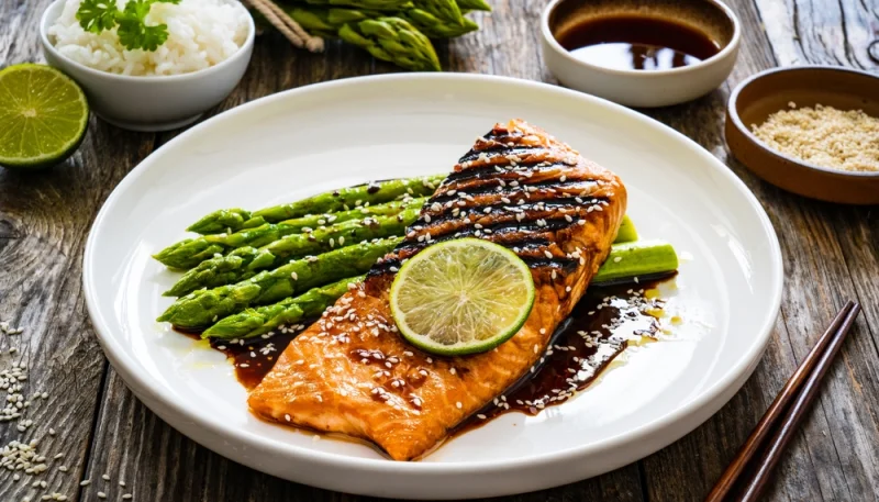 Saumon grillé aux asperges vertes