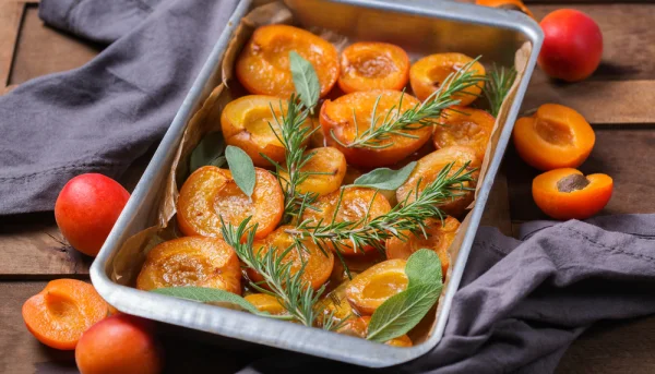 Abricots rôtis au four aux herbes fraîches