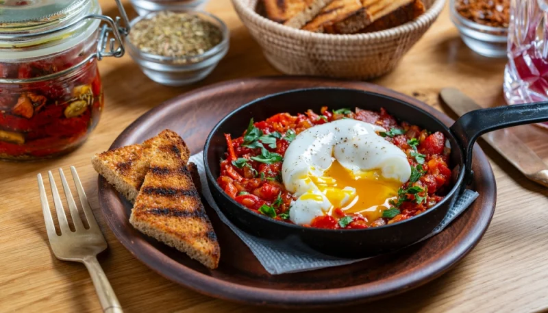 Shakshuka aux poivrons et œufs pochés