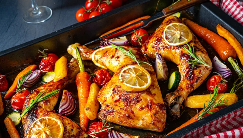 🍗 Poulet rôti aux herbes fraîches et légumes nouveaux