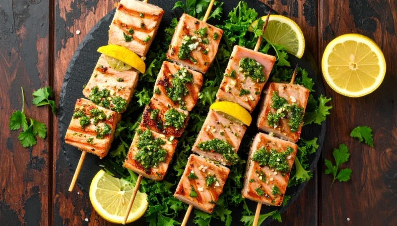 Brochettes de thon grillées
