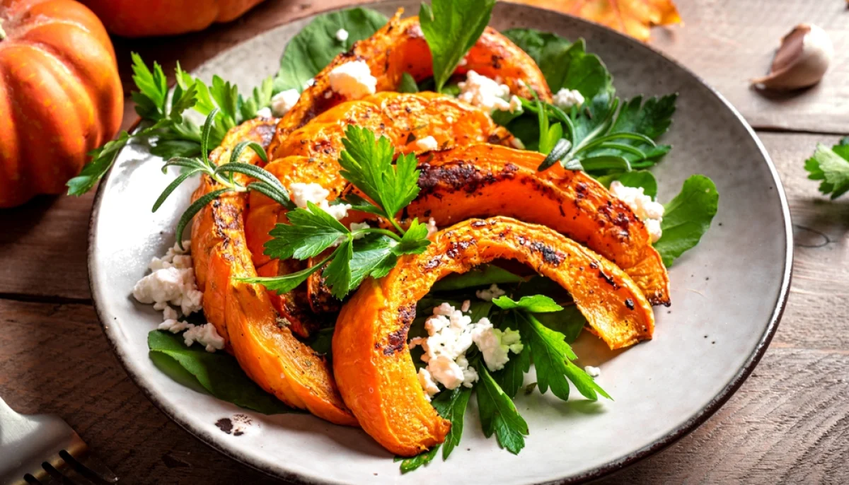 Salade d'automne avec citrouille grillée