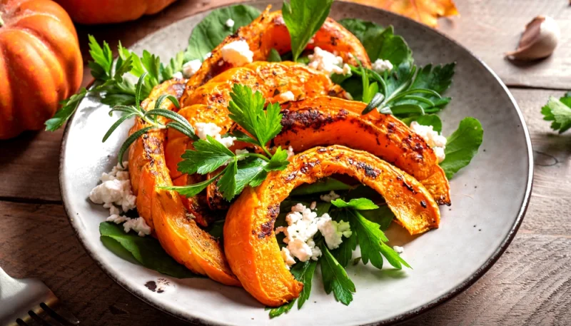 Salade d'automne avec citrouille grillée