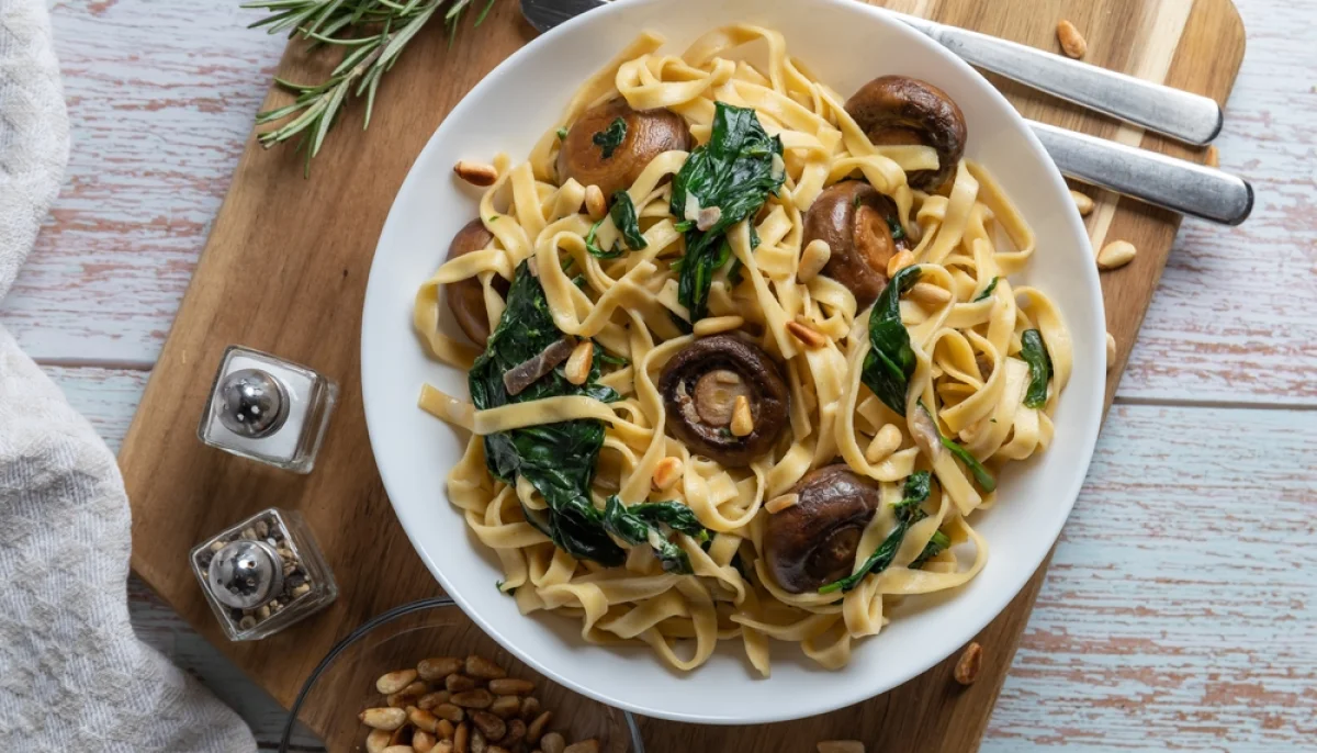 🍄 Pâtes crémeuses aux champignons et épinards