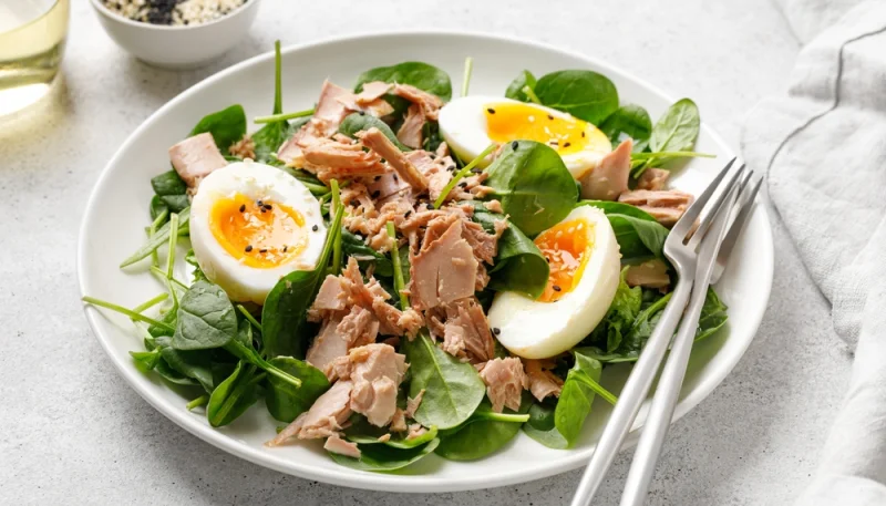 🥗 Salade de thon, œufs mollets et épinards frais