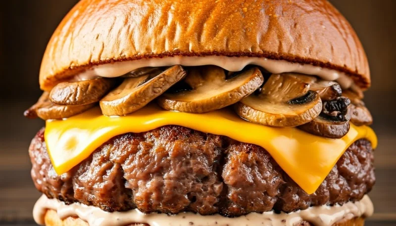 🍔 Burger gourmet au bœuf, cheddar et champignons
