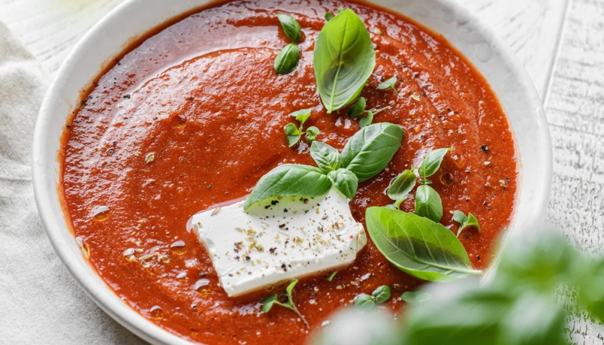 🍅 Velouté de tomates rôties à la feta et au basilic
