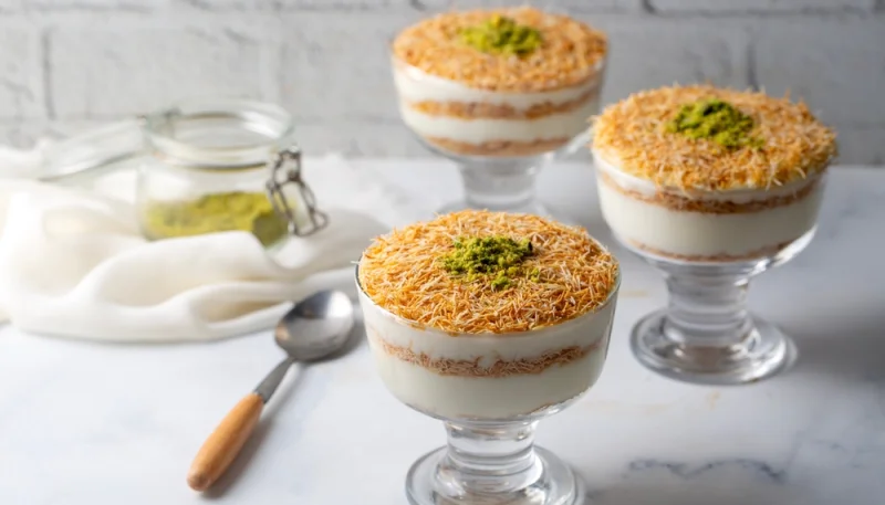 🍨🌿 Verrines croustillantes au kadaïf, crème vanillée et pistache