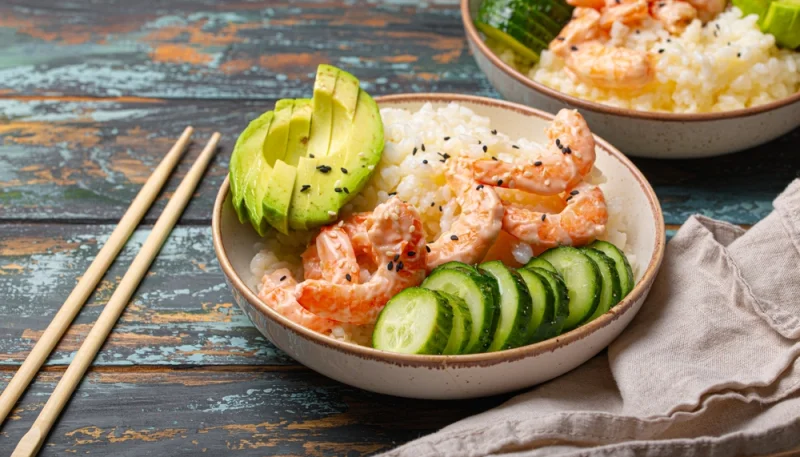 🍚 Poke bowl crevettes, avocat et concombre