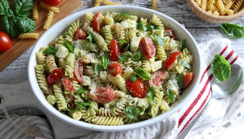 🍝 Salade de pâtes au pesto, tomates cerises et mozzarella