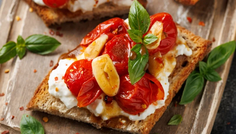 🍅🧄 Tartines ricotta, tomates rôties et ail