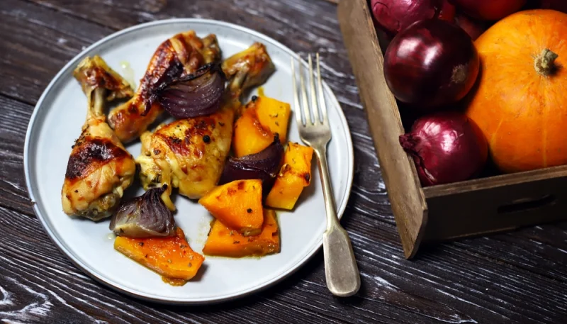 🍗 Poulet rôti au potiron et oignons rouges