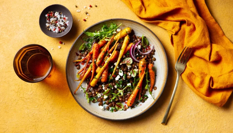 🥕 Salade de lentilles aux carottes rôties et feta facile